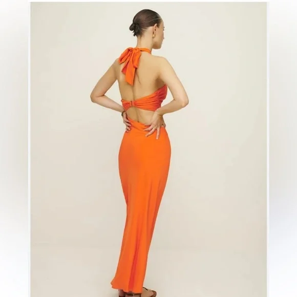 Reformation Orange Cut Out Tie Front Maxi Dress - Picture 4 of 8